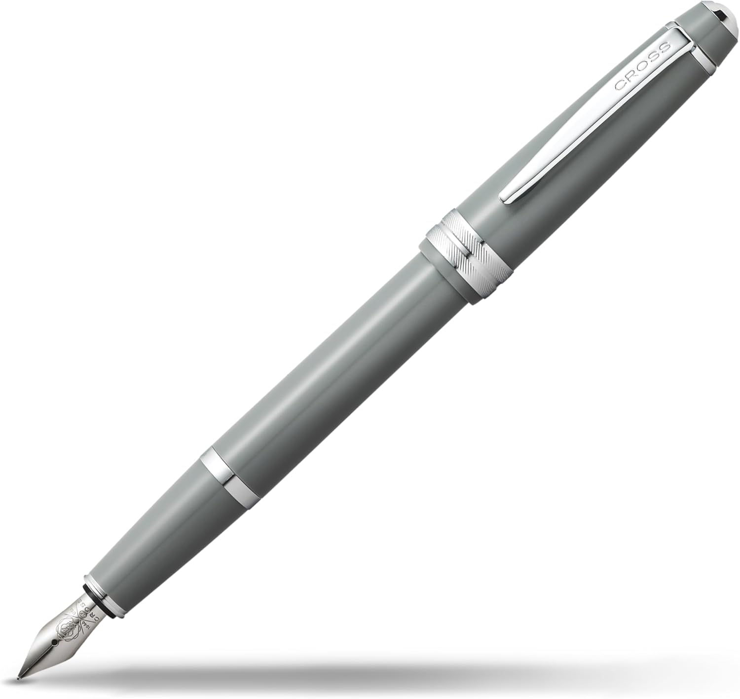 Cross Bailey Light Click-Off Cap Plastic Fountain Pen with Resin Finish, Medium Fountain, includes Premium Gift Box and Black Cartridge, 1 Pack, Polished Grey