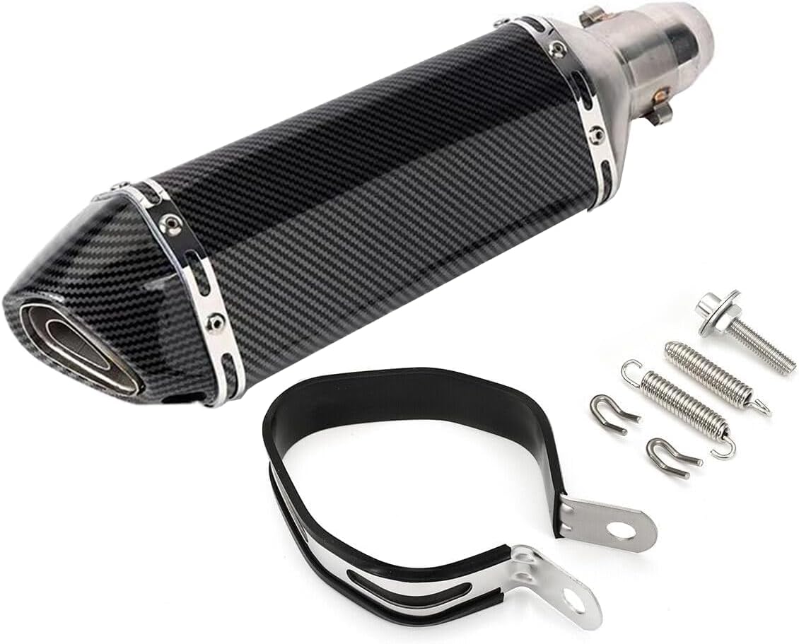 Slip On Exhaust Silencer 38-51mm Carbon Fiber Color Hexagon Universal Pipe 1.5-2" Inlet Exhaust Muffler with Removable DB Killer For Dirt Bike Street Bike Scooter ATV