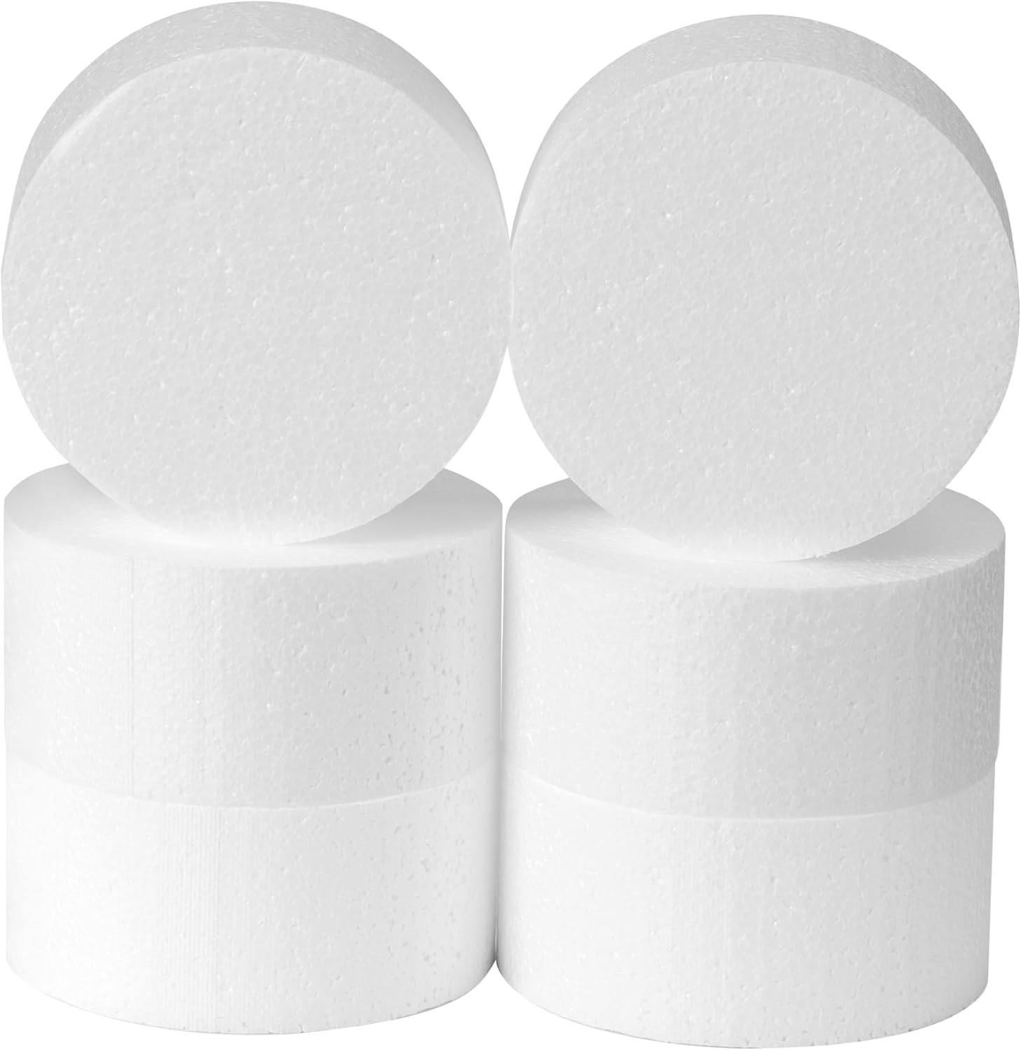 Crafare 6 Pack 4x4x2 Inch Round Polystyrene Foam Circles for Crafts & DIY. | Styrofoam discs for modeling, cake sculpting, school projects, and DIY.