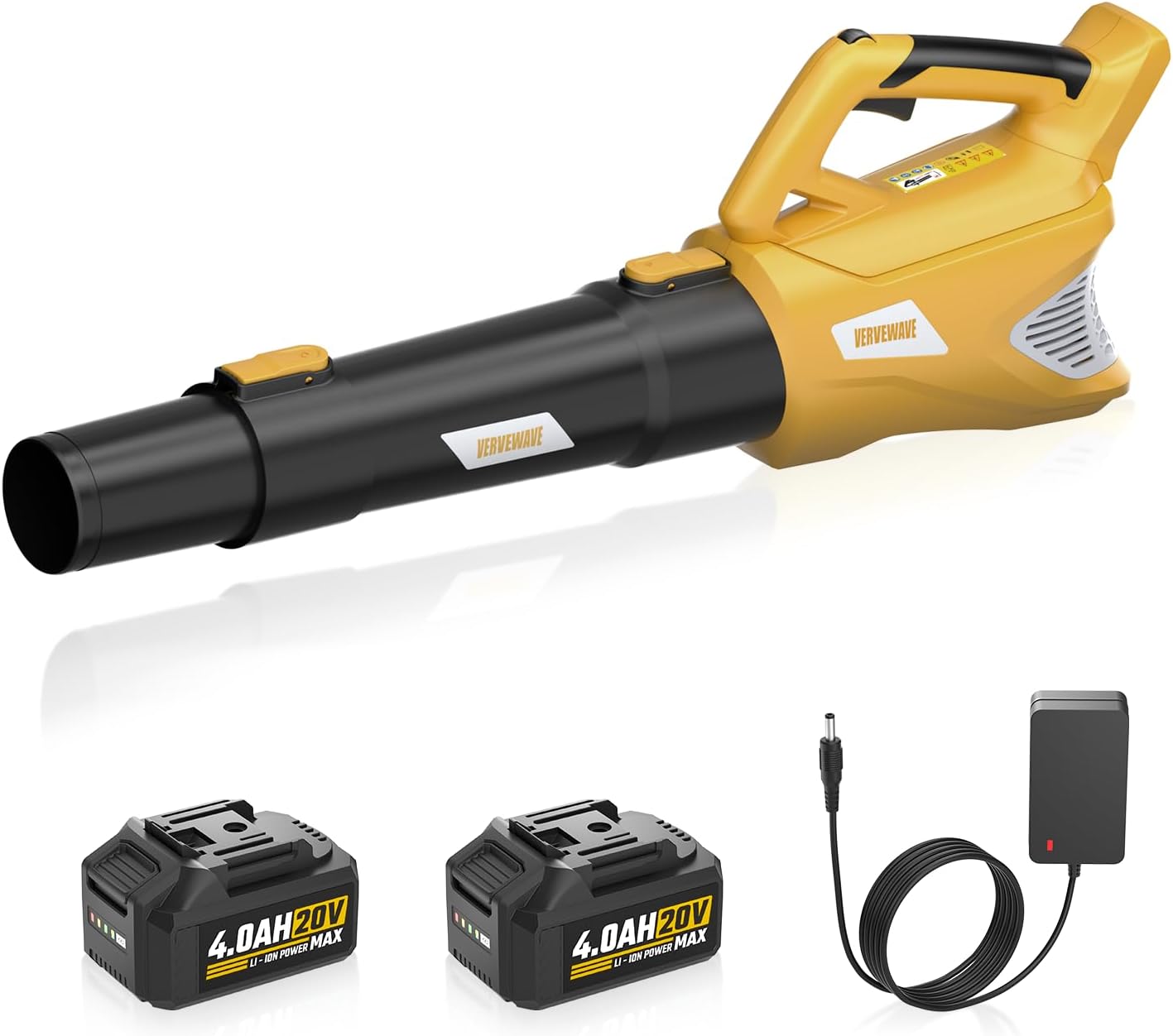 VERVEWAVE Cordless Leaf Blower, Electric Blower Cordless Up to 500CFM with 5-Speed Mode, Powerful Leaf Blower for Lawn Care Dust/Snow Blowing, 2Pcs Battery, Brown