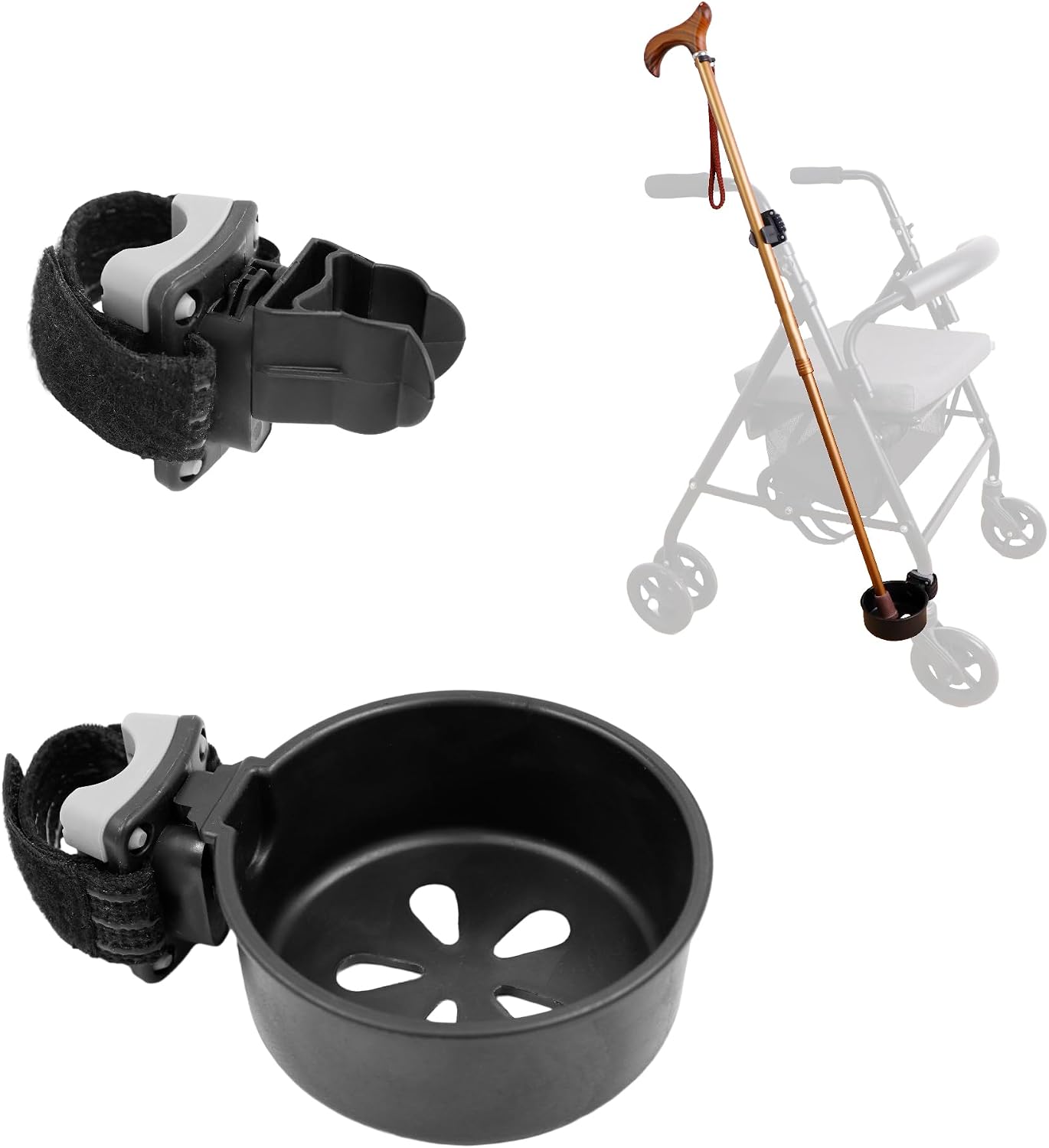 KMINA Walking Stick Holder for Mobility Scooter, Wheelchair and Rollator