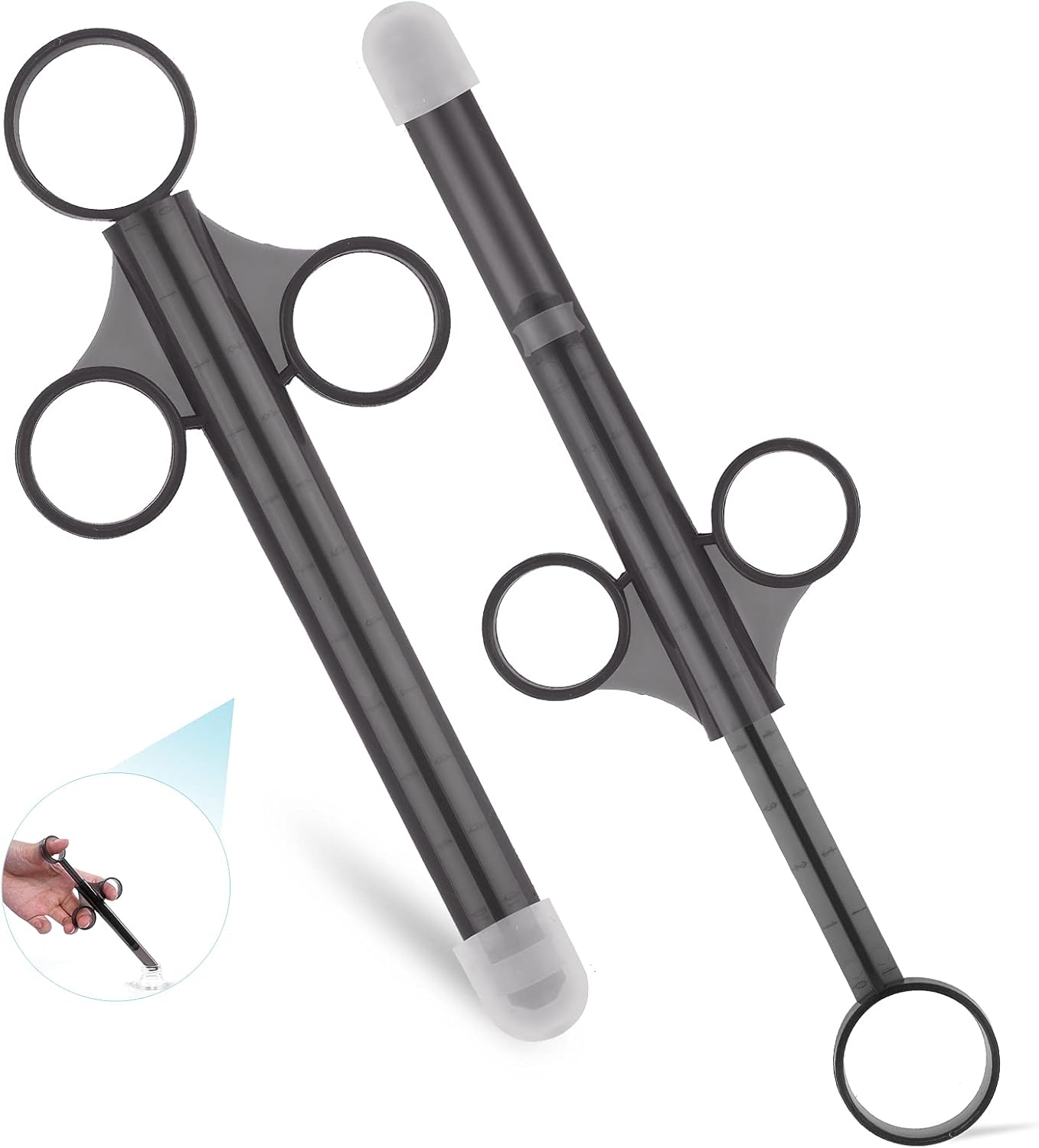 Lube Applicator Syringes, Lubricant Tube Shooter with Smooth Rounded Cap for Men, Women & Couples, Reusable, Easy Use & Clean [10ml Scales][Gray & Gray]