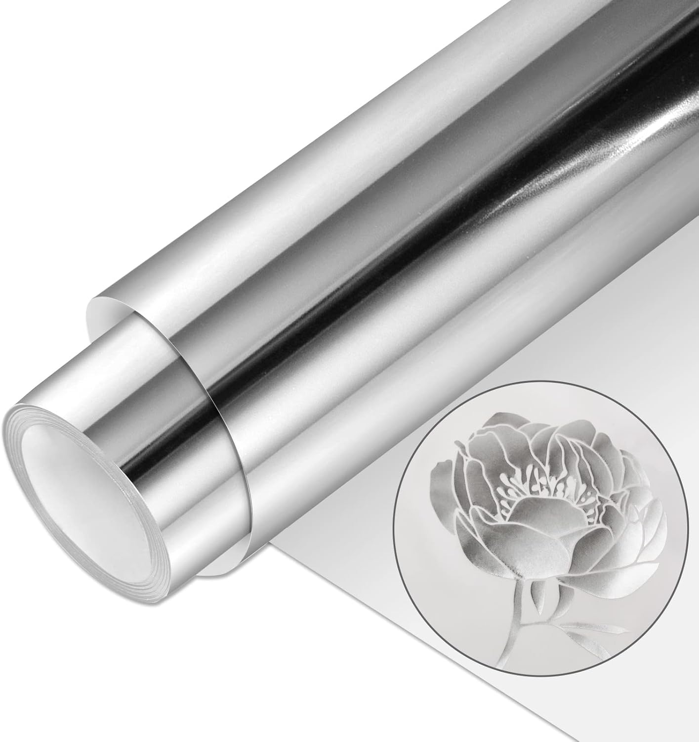 VINYL FROG Metallic Foil HTV Vinyl Roll 12" x5ft Silver Chrome Iron on Vinyl Easy to Cut & Weed Heat Transfer Vinyl DIY Heat Press Design for T-Shirts