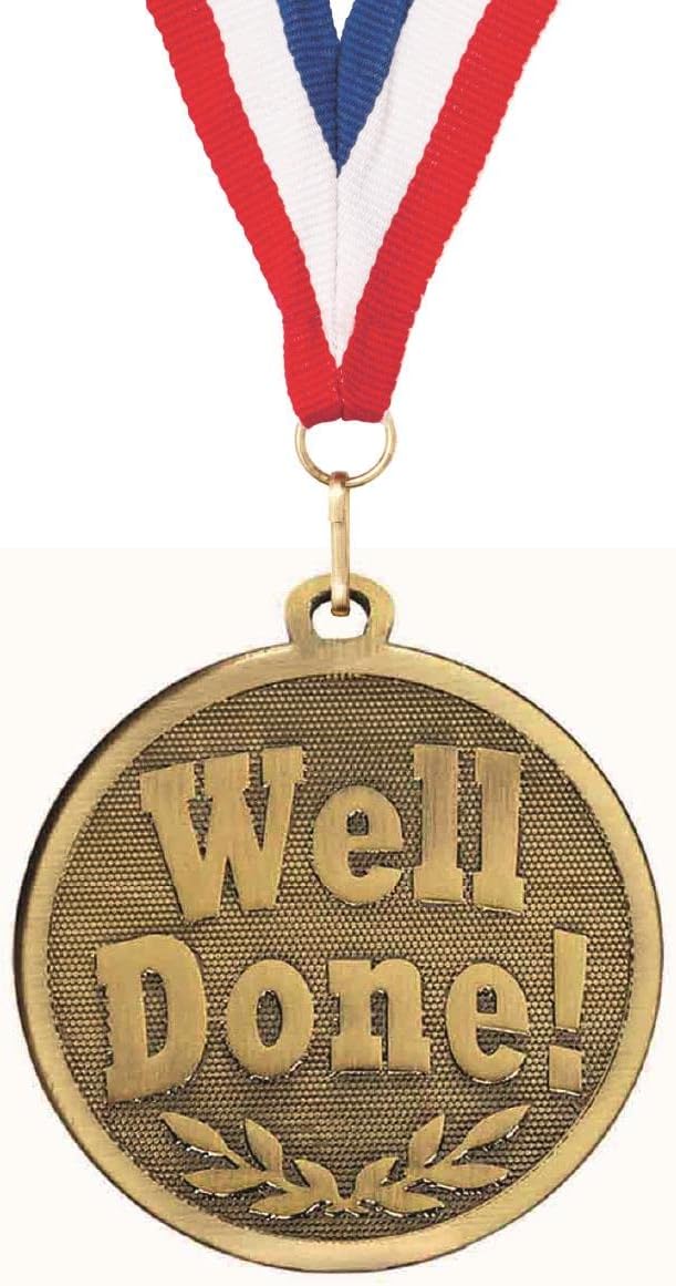Sticker Stocker Well Done Medal with FREE Ribbon and Certificate 45mm Metal Gold