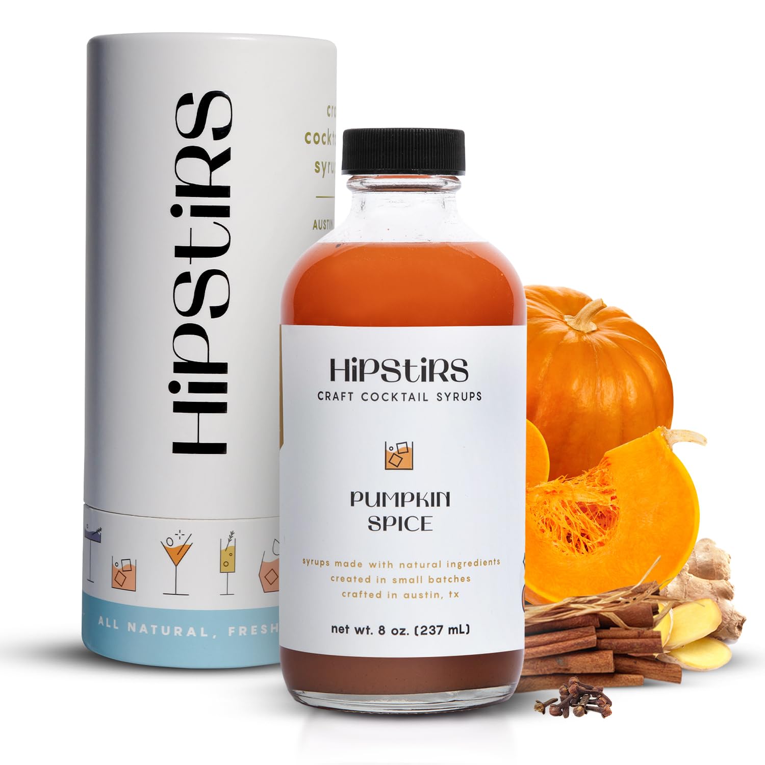 HipStirs Pumpkin Spice Syrup - Our Mix uses Real Ingredients like Pumpkin Puree to Make it a Perfect Spice Latte Mix - Real Infused Syrup (8 Fl Oz)