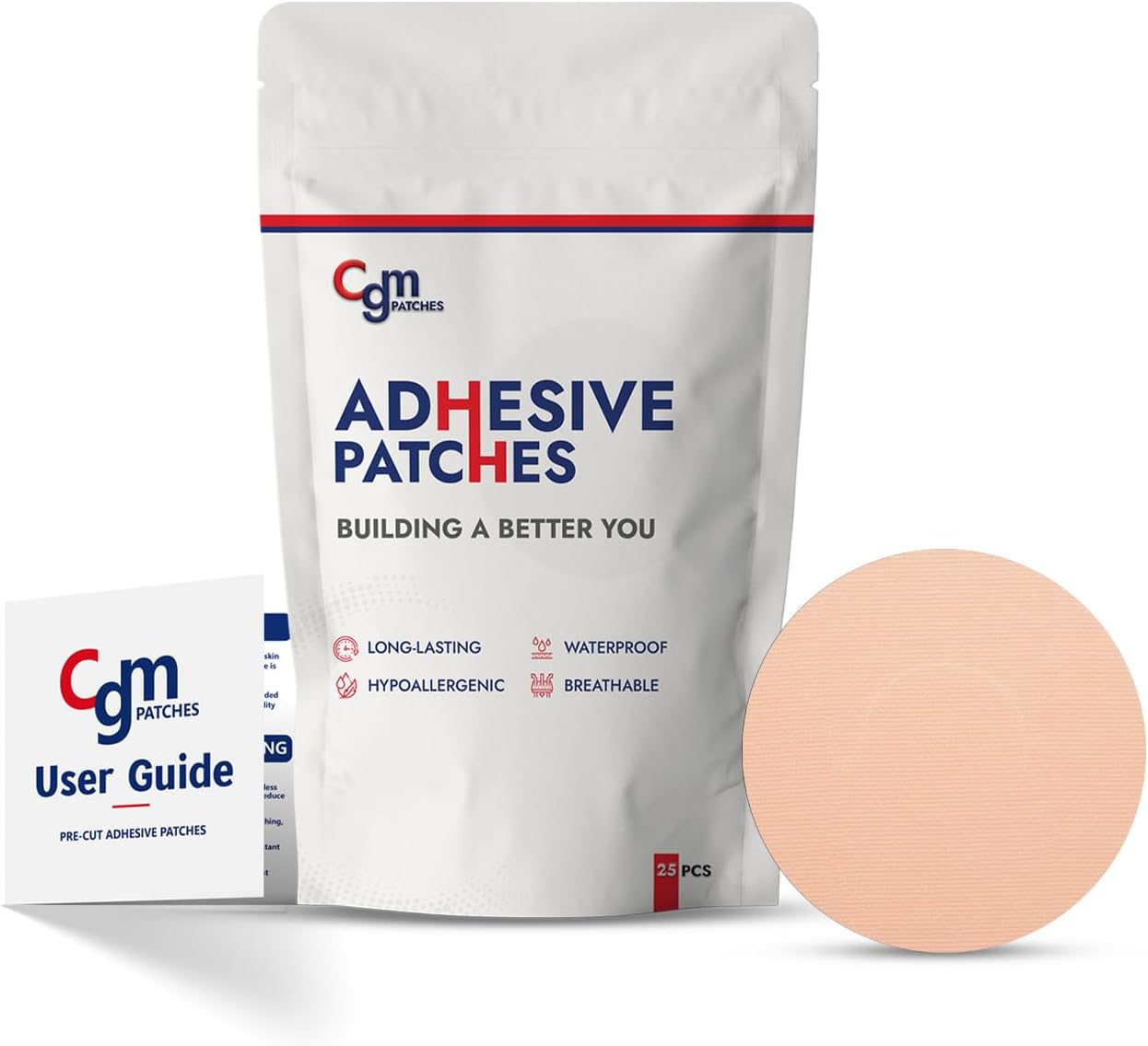 Freestyle Libre 2 and Lingo Without Cutout| Waterproof, Adhesive, and Hypoallergenic Sensor Patches | 10-14 Days CGM Patches Sticker | Pack of 25 (TAN)