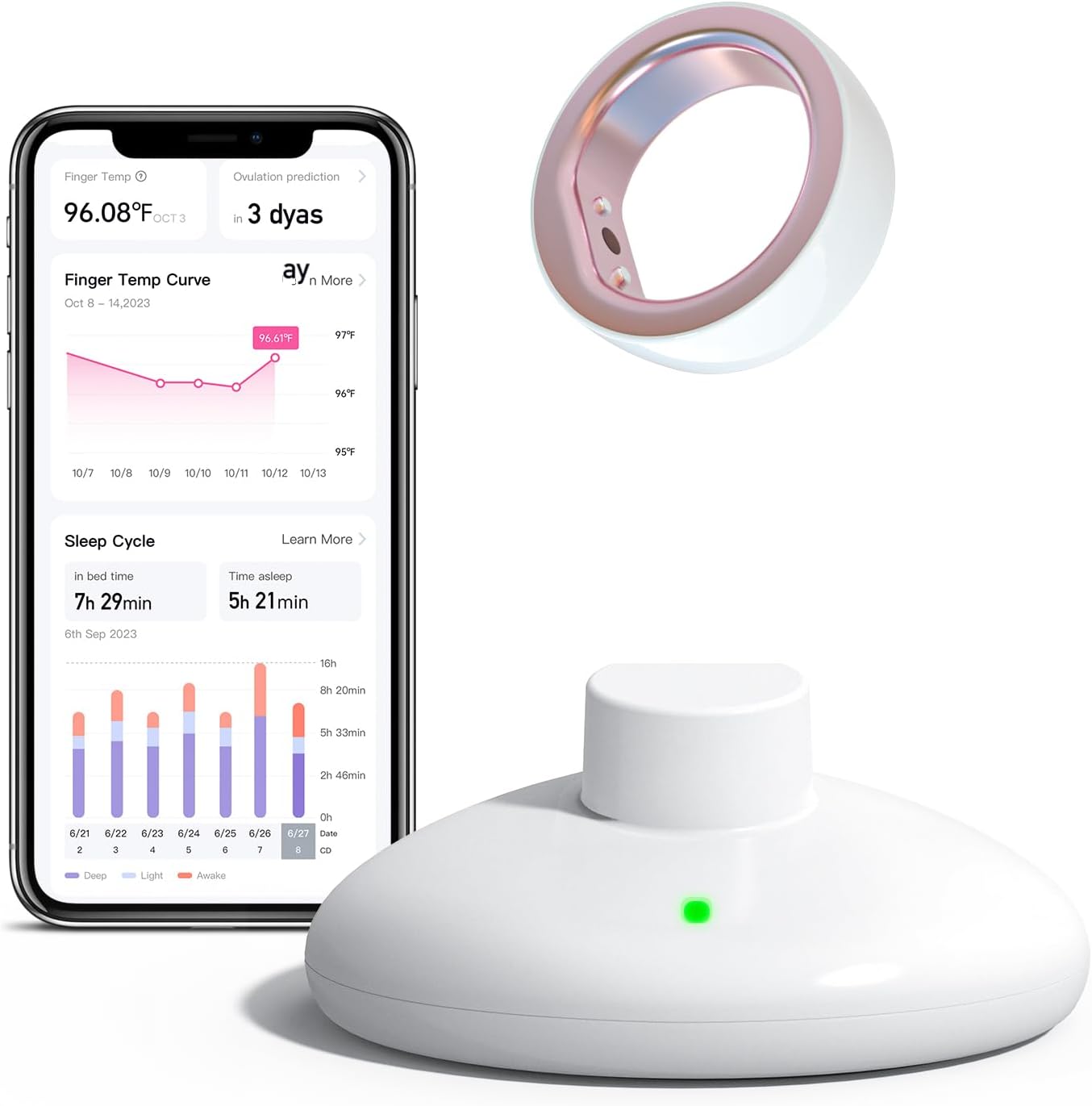 femometer Ring for Fertility and Ovulation Monitor Tracking - Size First with femometer Sizing Kit - App Auto-Sync - Period & BBT Tracker - Sleep Analysis for Women - Rechargeable & Waterproof Size 8