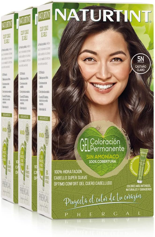 Naturtint 100% gray coverage and hydration, plants and oils Ingredients 100% Biobotanicals, Natural Color and durable {5N. Light brown }