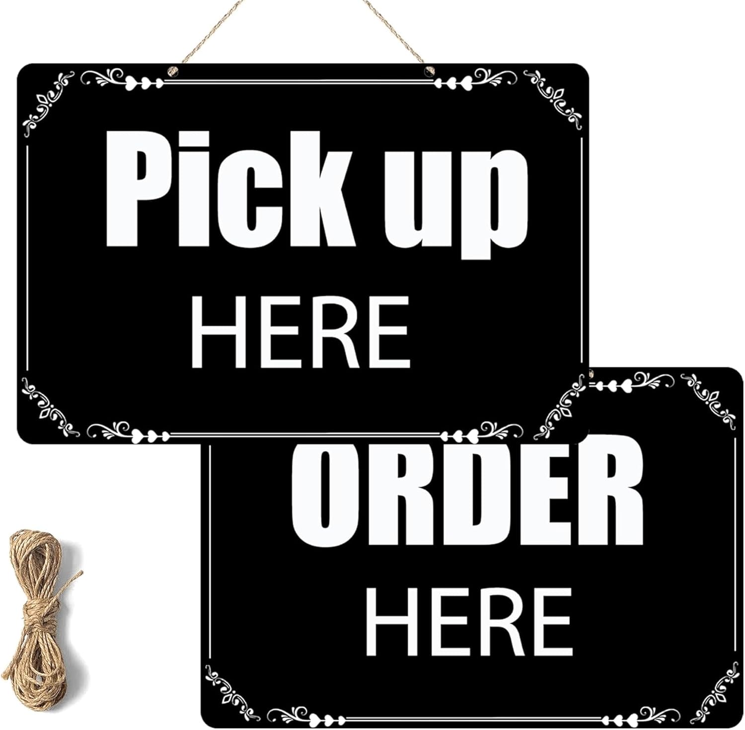 Order Here and Pick Up Here Signs Double-Sided Order Here Sign with 4 Twines Pick up Here Signs for Restaurants Cafes and Bars Bakery Ice Cream Retail Decor (rectangle)