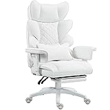 Dowinx Big and Tall Office Chair with Pocket Spring Cushion and Lumbar Support,High Back Computer Gaming Chair with Adjustable Armrests,Executive Desk Chair with Footrest,(PU Leather, White)