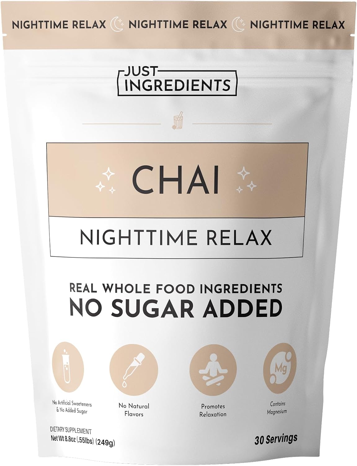 JUST INGREDIENTS Chai Nighttime Relax Drink - Magnesium - 30 Servings