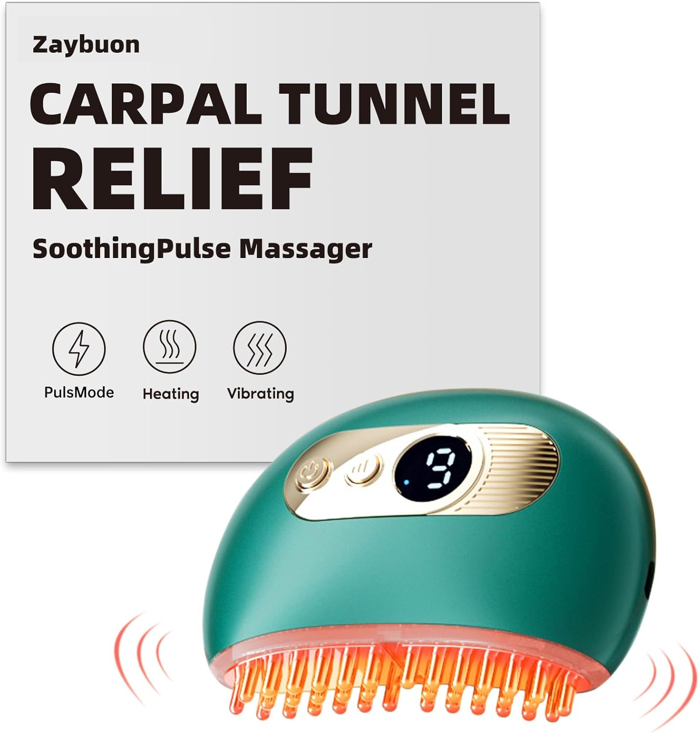 Zaybuon Carpal Tunnel Relief Massager – Hand Massager for Arthritis and Carpal Tunnel, Tennis Elbow, Wrist & Thumb Pain, Instant Pain Relief for Muscle, Joint & Nerve with Heat, Vibration, Green