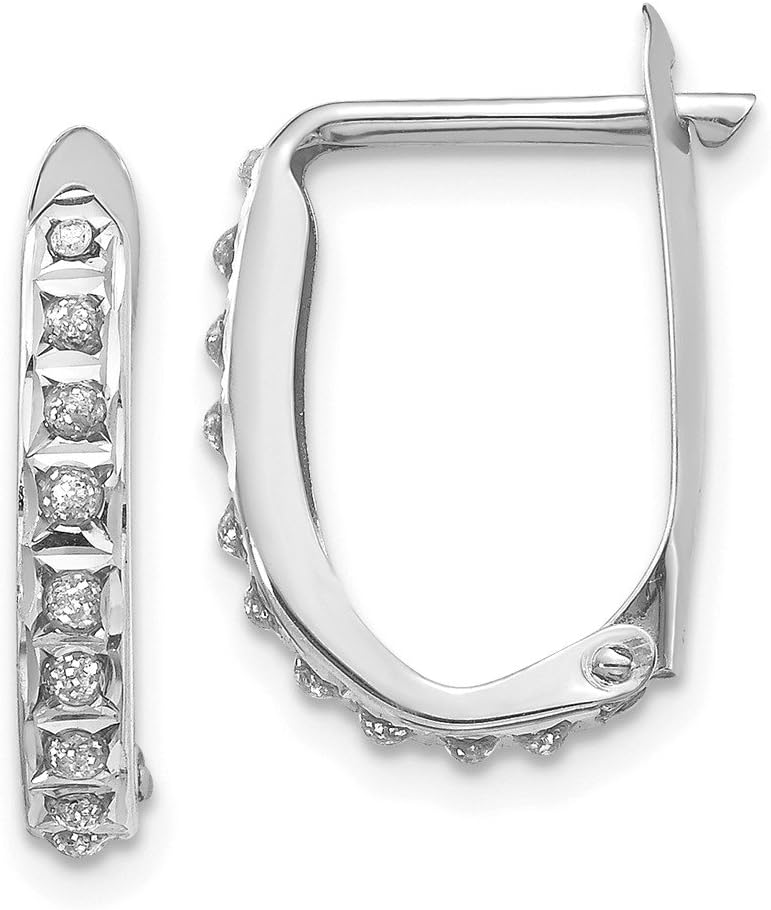 Solid 14K White Gold Diamond Fascination Leverback Hoop Earrings