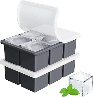 Large Ice Cube Tray for Whiskey: FDDBI Big Square Ice Cube Maker for Cocktail - 2Pack Silicone Old Fashioned Ice Cube Trays - 2inch Huge Cubed Ice Trays for Whisky