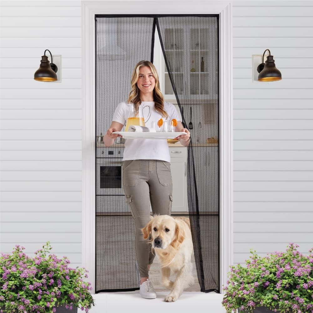 GORILLA GRIP Magnetic Screen Door, Hands Free Mesh Curtain Keeps Bugs and Mosquitos Out, Automatic Magnet Closure, Heavy Duty Patio Sliding Dog Doors Cover, Window Screen Protector, Black 38x82