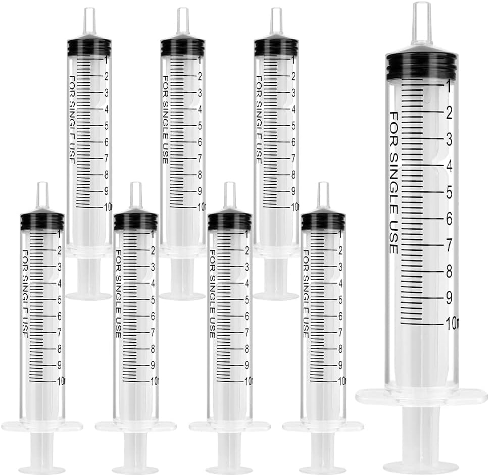 OFFCUP Plastic Syringes, 8pcs No Needle Syringe, 10ml Liquid Measuring Syringe with Luer Slip Tip for Refilling and Measuring Liquids, Scientific Labs Experiment, Feeding Pets (No Needle)