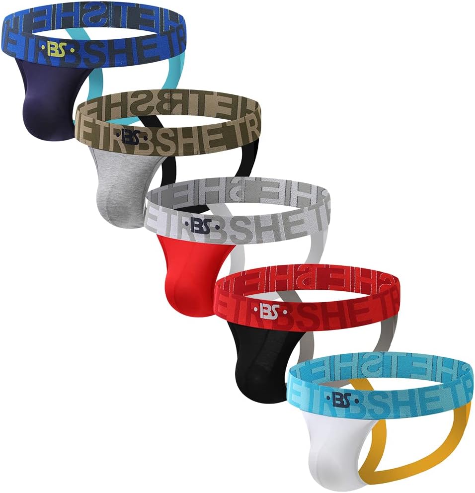 BSHETR Men's Jockstraps Athletic Supporters 5-Pack Ultra Soft Daily Sports Underwear
