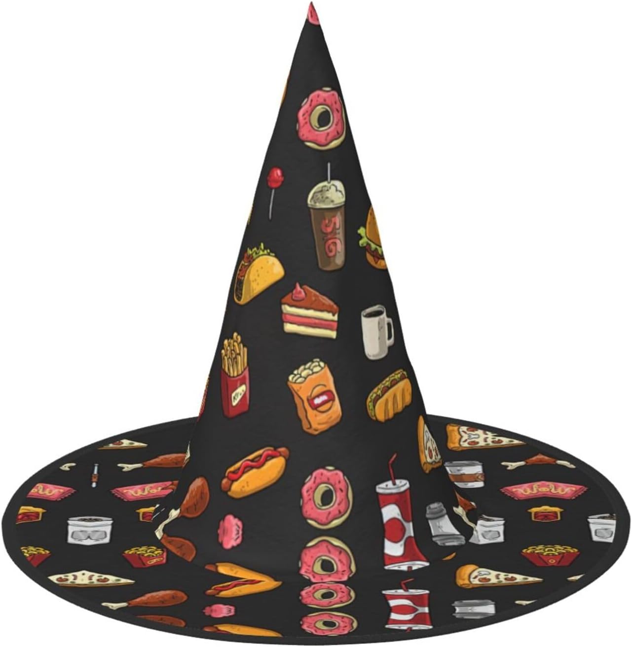 OAKETE Chicken Leg Burger Drink Halloween Full Hat Wide Edge Foldable Sharp Hat Halloween Costume Accessories