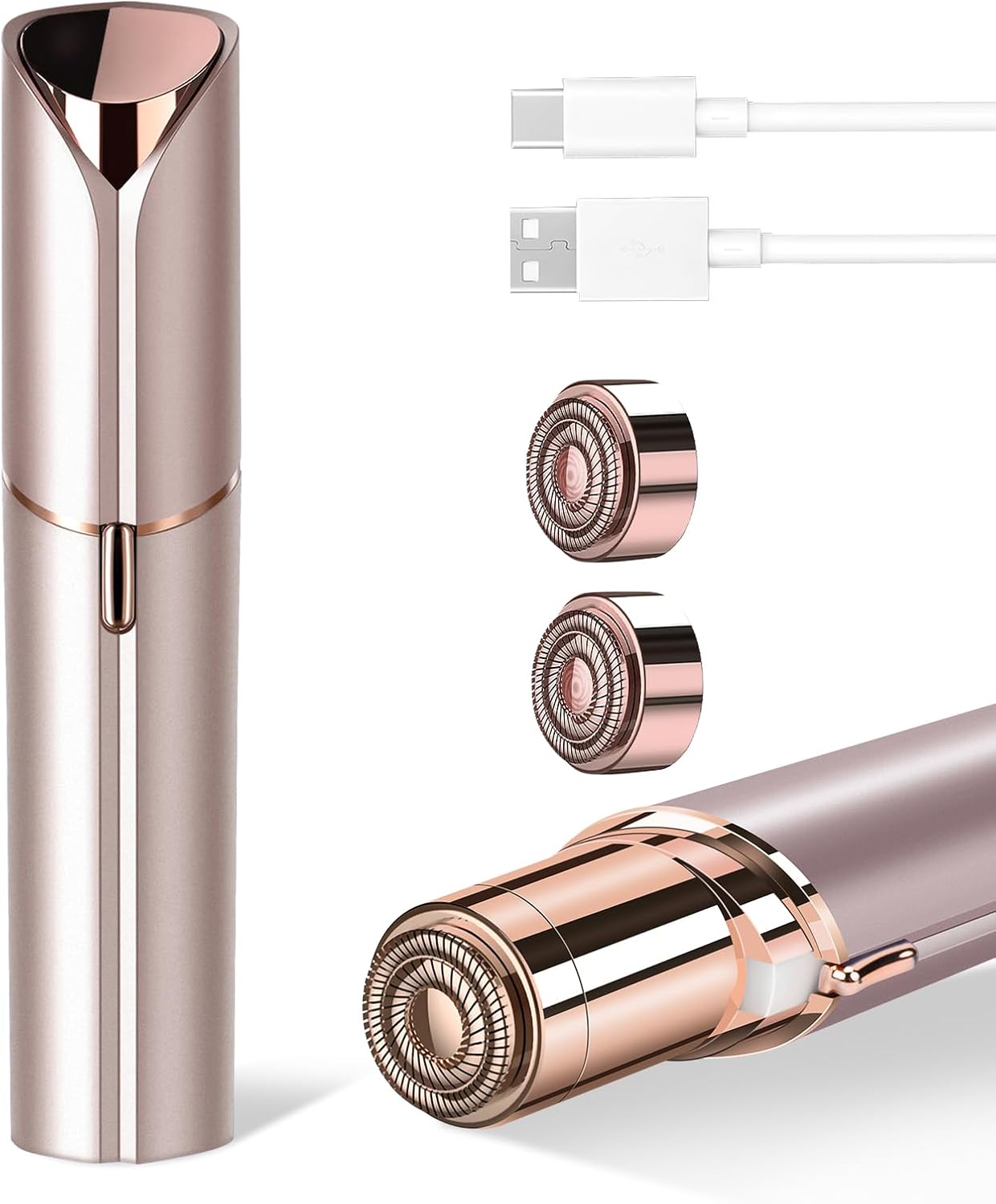 Facial Hair Removal for Women, Portable Painless Hair Remover Device, Rechargeable, with 2 Replacement Heads, for Face, Upper Lip and Chin