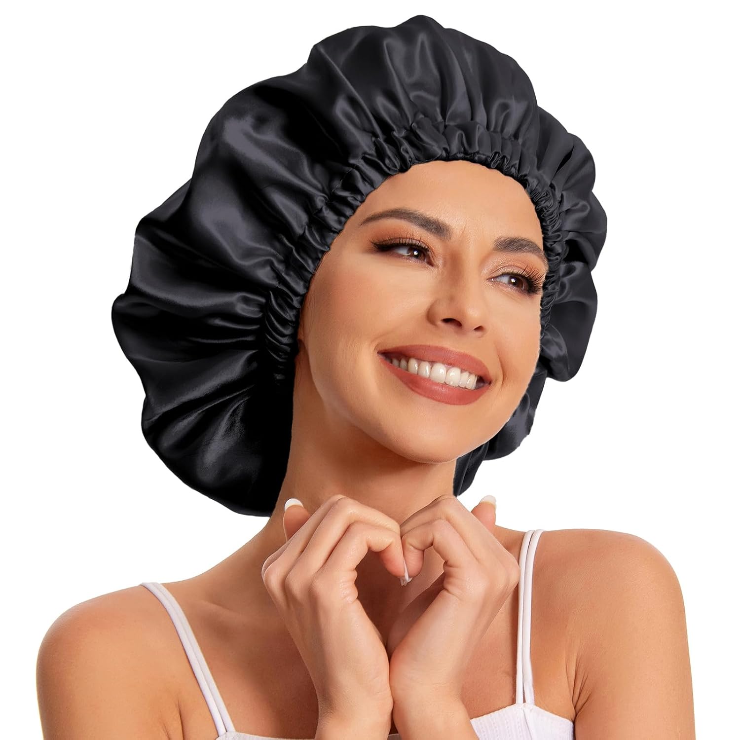 Edoneery Satin Bonnet for Sleeping Women, Double Layer Curly Hair Cap