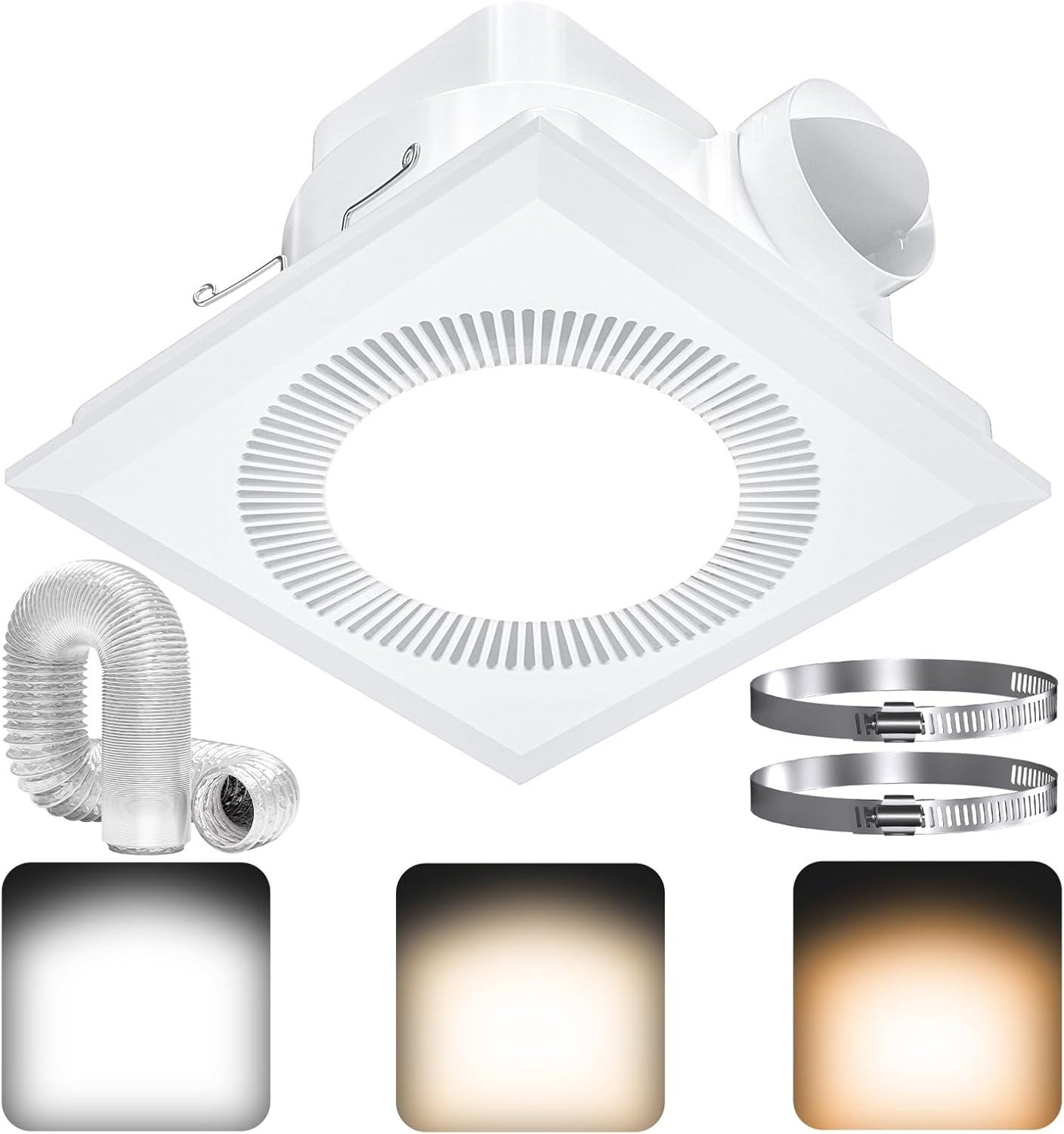 Hon&Guan Bathroom Exhaust Fan with Light, Upgraded Quiet Square Bathroom Vent Fan with Adjustable LED Light 3000K/4500K/6500K, 110 CFM, 1.0 Sones, Exhaust Fan with Light for Home Bath Hotel