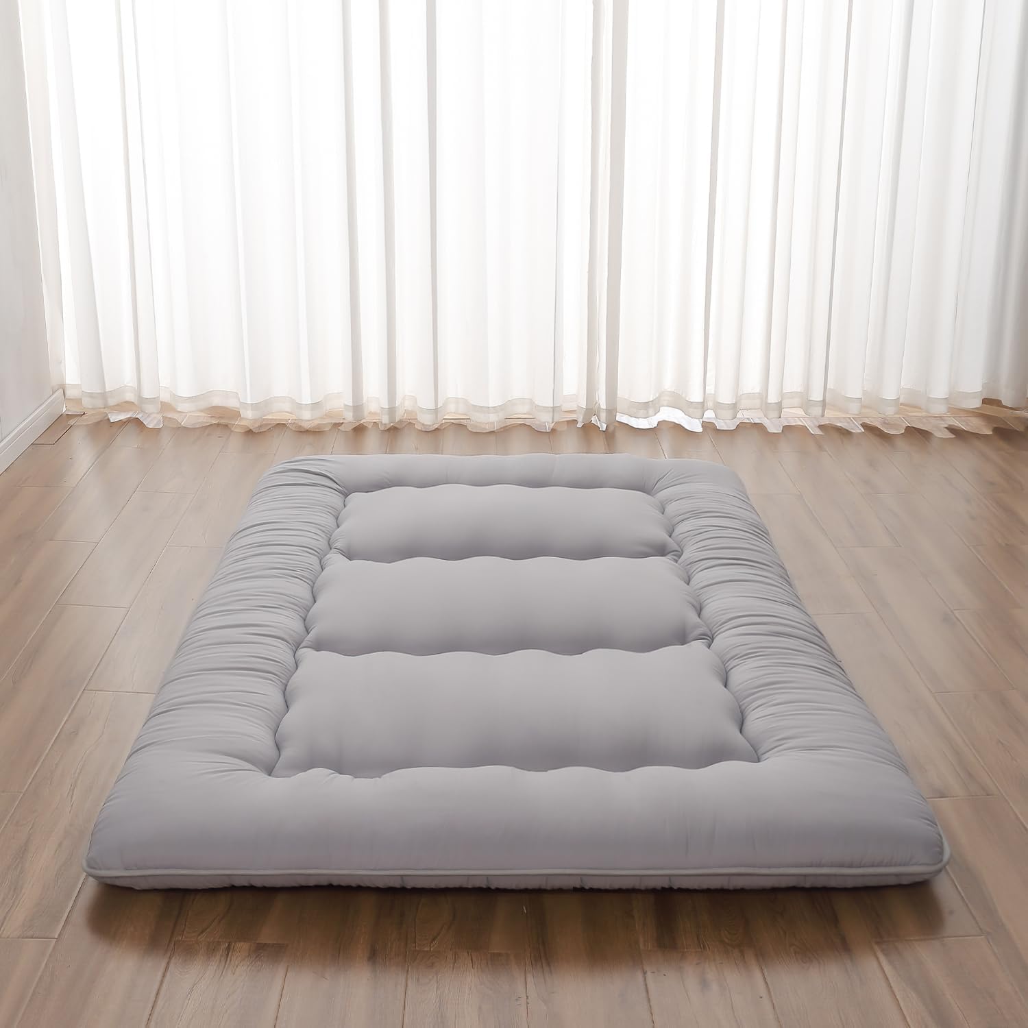 Zelladorra Japanese Floor Mattress, Futon Mattress with Storage Bag and Washable Cover, Roll Up Tatami Mat Suitable for Guest Room, Grey, Queen