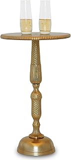 OBJET D'ART Small Round Gold Side Table, Accent, End, Pedestal, Martini, Cocktail and Drink Table for Living Room and Small Spaces, Hannah Vintage Metal Brass Style Decor, 20" Height