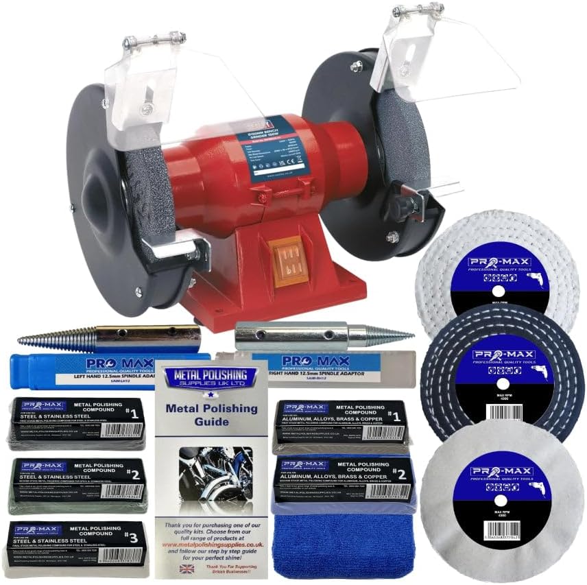 Bench Grinder Metal Polisher 6" 150W with Pro-Max 4" Metal Polishing Kit