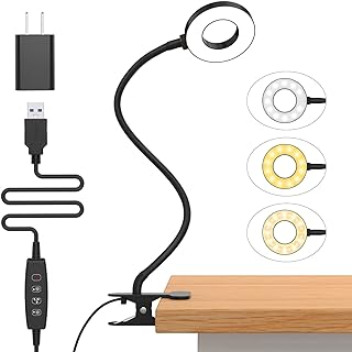 iZELL Desk Lamp, [3 Color Modes & 10 Brightness] LED Reading Light with Clamp, Flexible Gooseneck Book Light for Kids Reading Book in Bed at Night Clip on Table, Headboard, Dorm - 15.8‘’ Black
