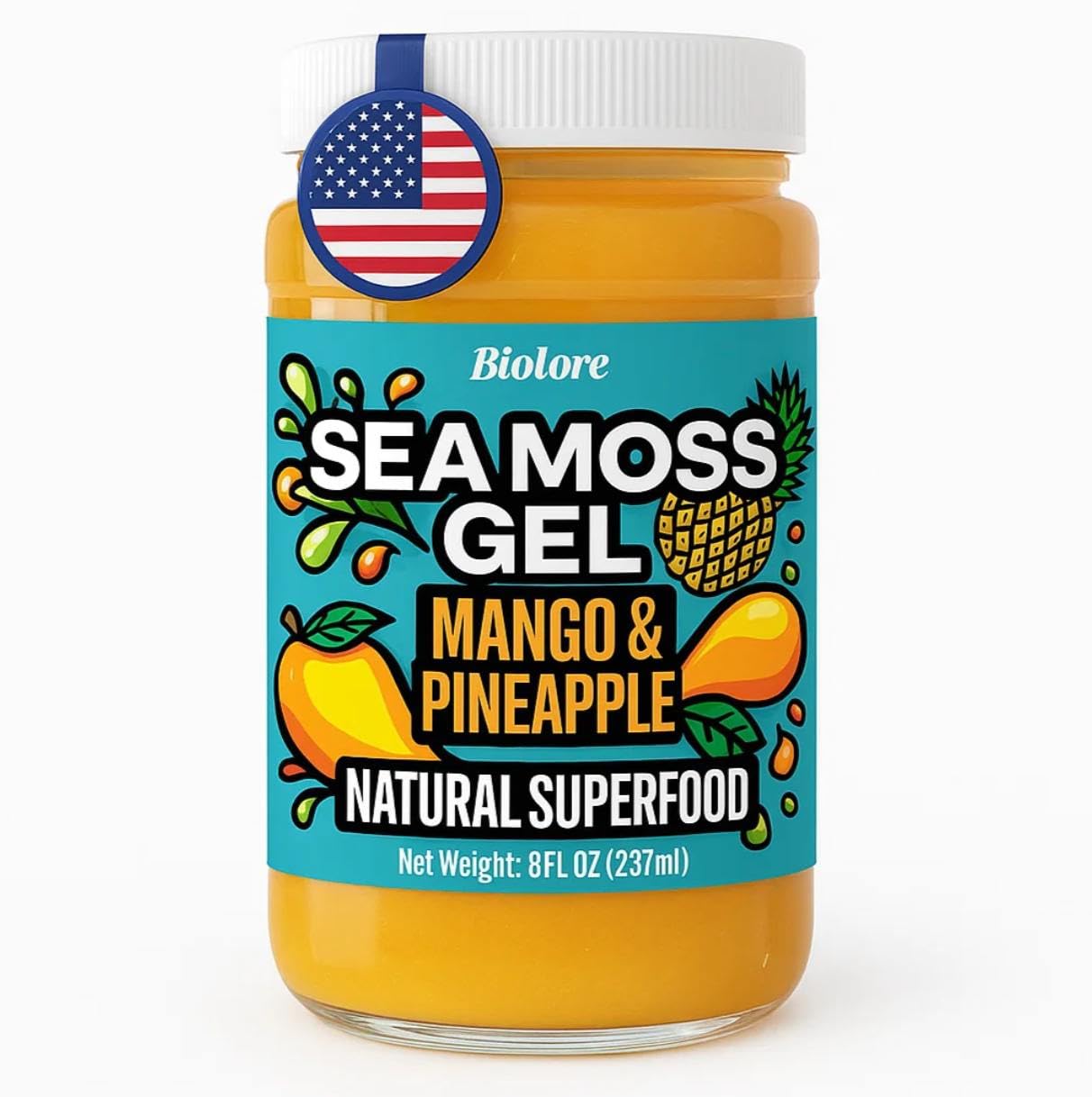 Biolore Sea Moss Gel Mango-Pineapple Made in USA Raw Wildcrafted Irish Seamoss Essential Vitamins Trace Minerals Vegan Superfood, Jam, Jelly & Sweet Spread Gifts (Mango-Pineapple 8OZ)