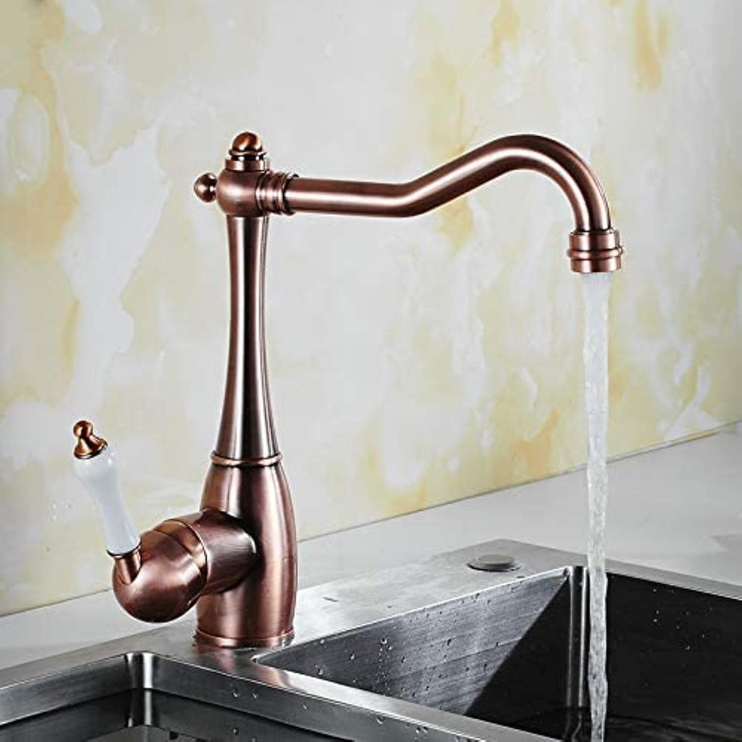 360 Swivel Kitchen Taps Retro Red Bronze Kitchen Water Mixer Single Handle Kitchen Sink Faucet (Red Bronze)
