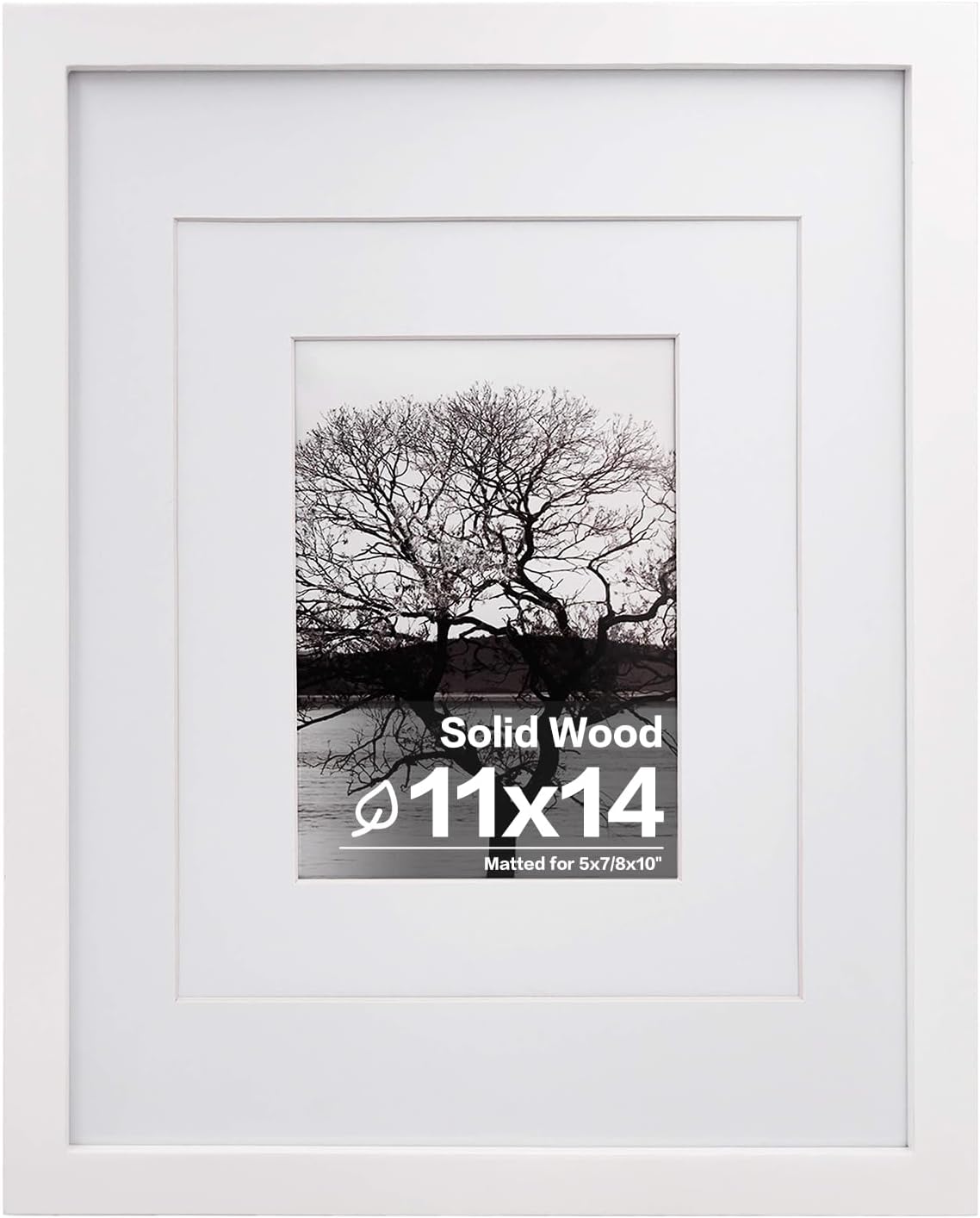 Egofine 11x14 Picture Frame White - Photo Frame Made of Solid Wood Covered by Plexiglass for Table Top Display Pictures 5x7/8x10 with Mat or 11x14 Without Mat - with Wall Mounting Hardware