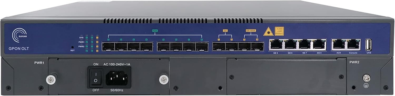 Elfcam® - GPON OLT 8 Ports PON,2X 10G SFP+ Ports, 2X SFP Ports, 6X RJ45 Ports, Automatic Update, EMS Web Management