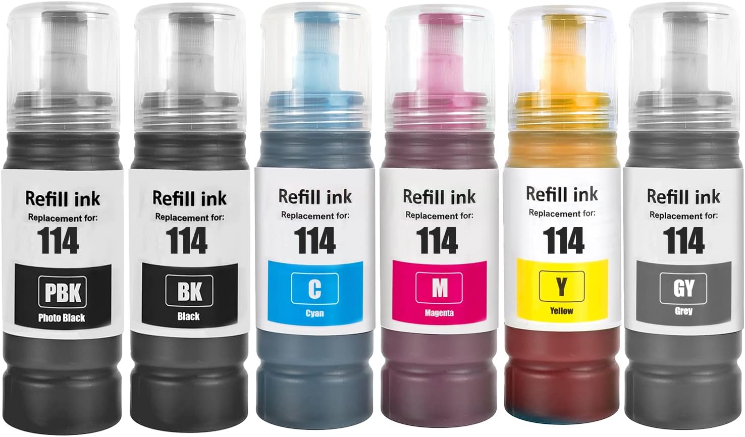 6 Color 114 Ink Compatible with Epson 114 Ink Cartridges Bottle Multipack for EP ET-8500 ET-8550 Ink Tank Printer (6 Pack, Black/Photo Black/Cyan/Magenta/Yellow/Grey)