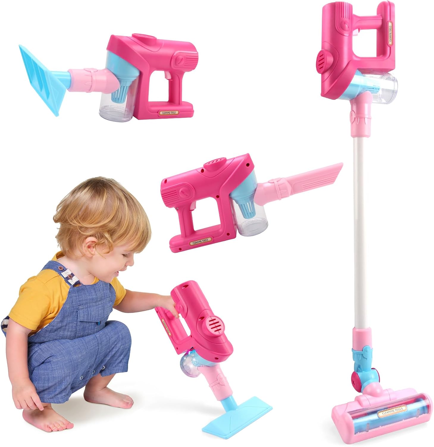 Joyfia Kids Vacuum That Really Works, Toddlers Cordless Vacuum Cleaner Set, Pretend Role Play Household Keeping Toys with Realistic Function & Attachments, Cleaning Learning Toys for Age 3+ Boys Girls