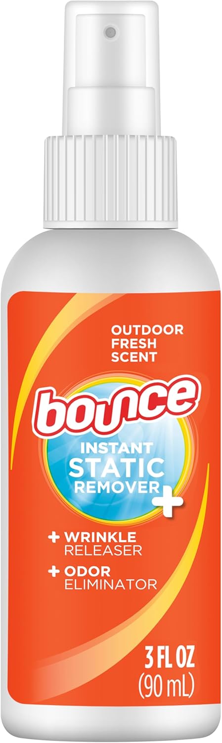 Bounce Anti Static Spray, 3 in 1 Anti Static & Instant Wrinkle Release, Odor Eliminator & Fabric Refresher, Rapid Touch Travel Spray (3 Oz, Pack of 1)