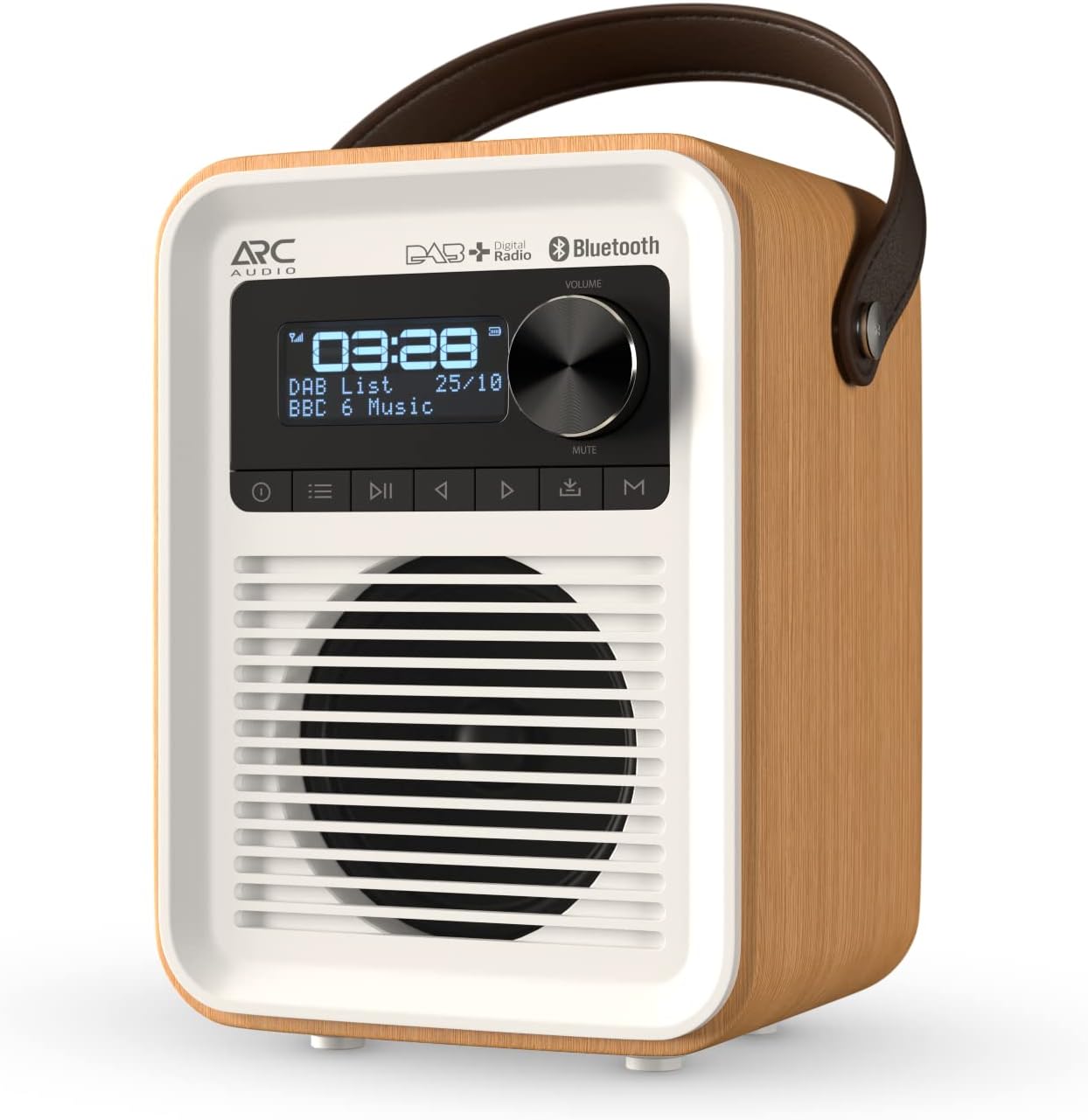 DAB, DAB+ & FM Radio with Bluetooth, USB & Micro SD Card | Mains and Builtin Battery Powered Portable Digital Radio | Arc Audio One - Oak