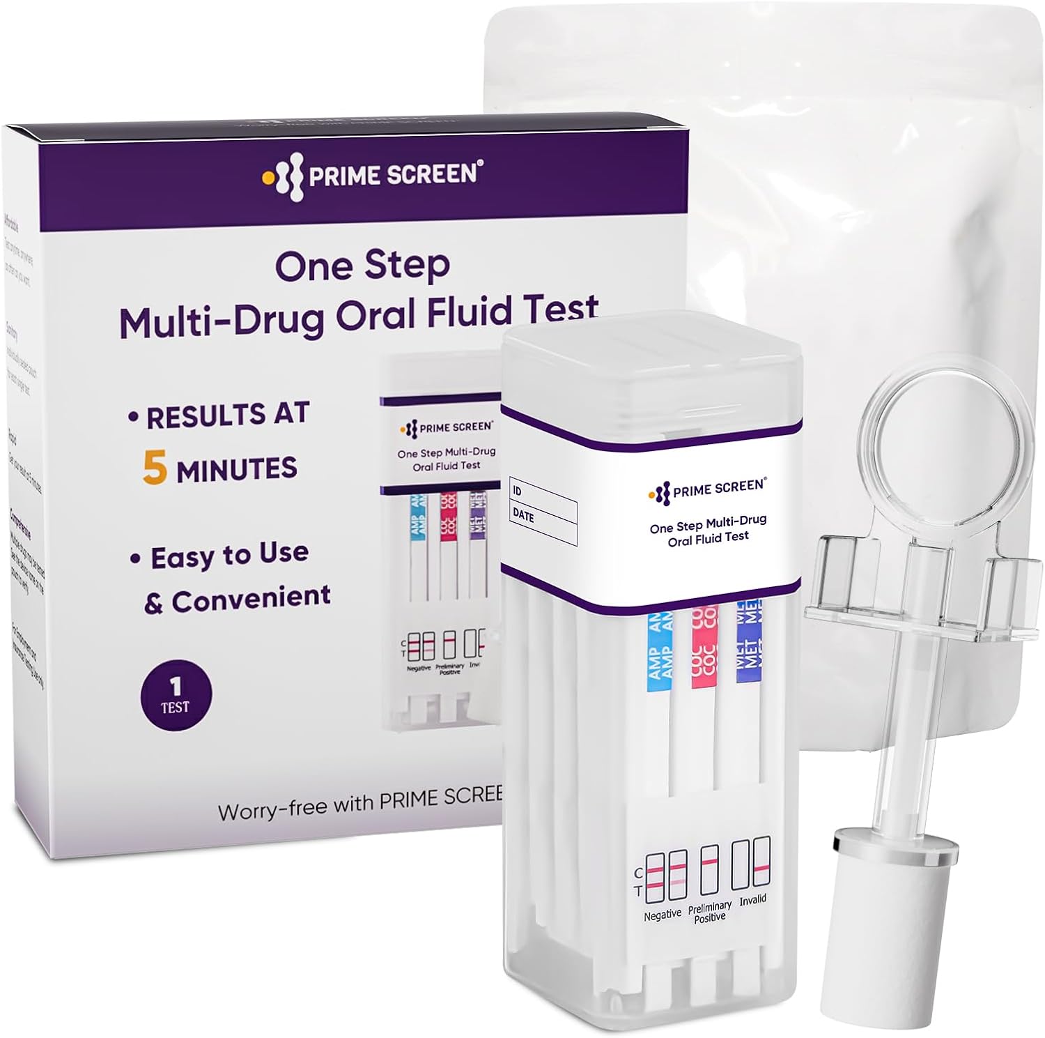 PrimeScreen Drug Testing Kits 7 in 1 Saliva Drug Test Oral Fluid Testing for Cannabis Cocaine Speed Heroin Oxy PCP MET 1 Pack