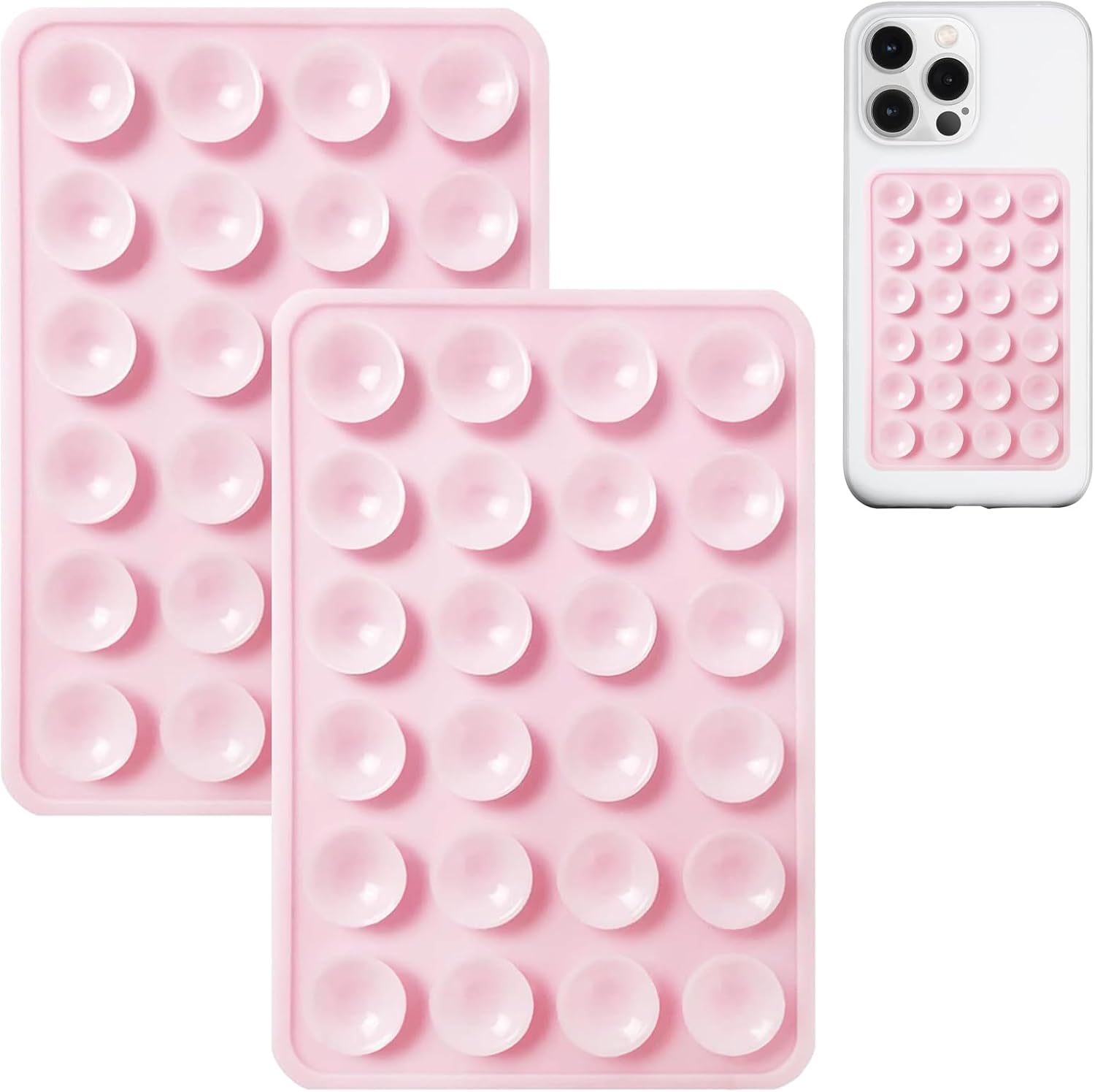 Anteel 2 Pack Silicone Suction Phone Case Mount, Non Slip Sticky Phone Grip for Cellphone, Silicon Adhesive Suction Cup Phone Mount, Strong Grip Holder for Selfies and Videos (Light Pink)
