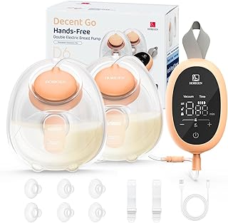 Wearable Hands Free Breast Pump D6, Portable Low Noise Breastfeeding Pump with 3 Modes & 9 Levels, Strong Suction Discreet Electric Breast Milk Pump, 15-25mm Double-Sealed Flange