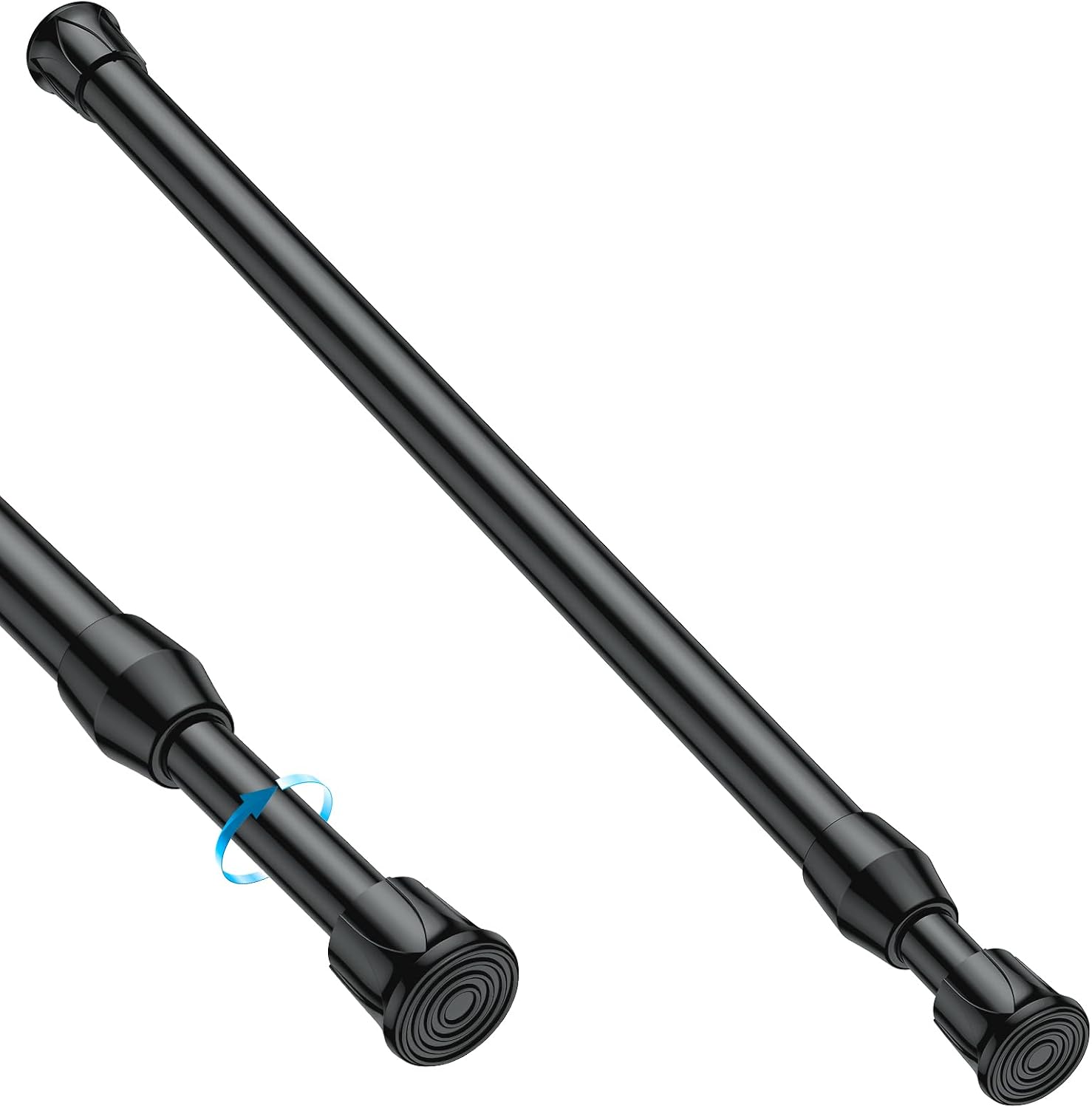 MEXAU Spring Tension Curtain Rod 28-48 Inch, Small Tension Rod, Black | Adjustable Small Spring Curtain Rod No Drill, Fits Window Kitchen Curtain Doorway Bathroom Closet