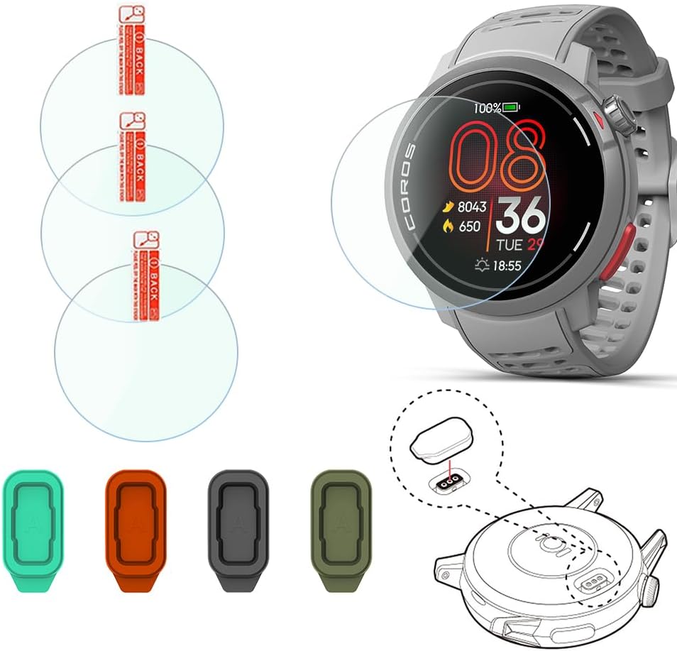 Tempered Glass Protective film Compatible for Coros Pace Pro Screen Protector - 2.5D 9H Hardness HD Film + Charging Dust Plug (4+4 Pack, Anti-Scratch)