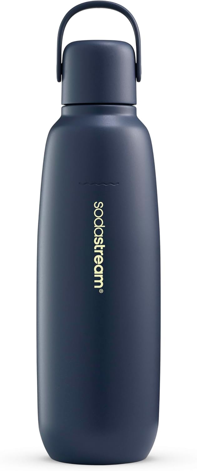 sodastream - Fizz & Go Cool Bottle | Stainless Steel Carbonating Water Bottle | Keeps Drinks Cold 12 Hrs | Cupholder Friendly | Compatible with Pink CO2 cylinder machines | Storm color | 30.4 oz