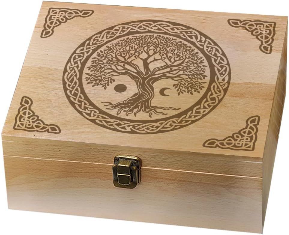 Arricraft Wooden Memory Keepsake Box, Tree of Life Knot Box with Lid Lock for Photo, Letter, Souvenir, Jewelry - 7.6x9.6x4inch(19.5x24.5x10.3cm)