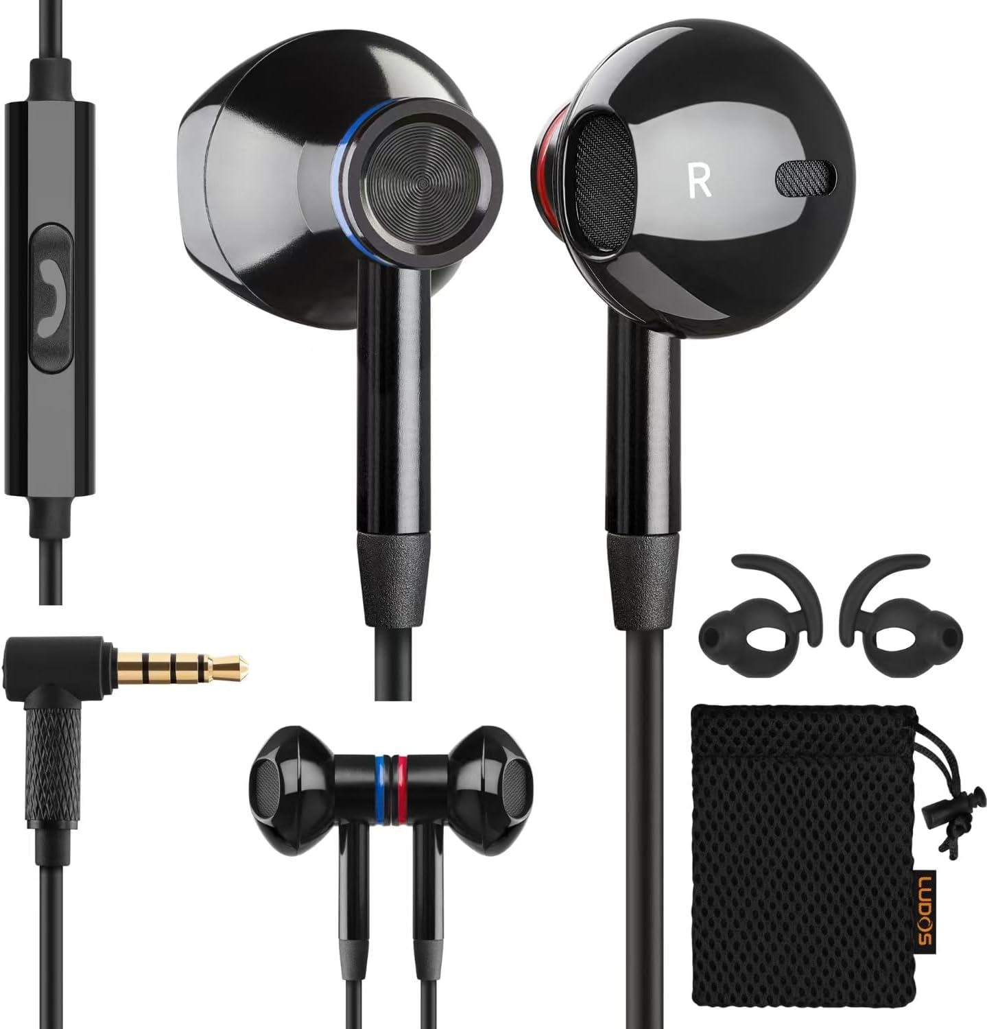 LUDOS NOVA Wired Earbuds in-Ear Headphones, 5 Year Warranty, Earphones with Microphone, 3.5mm Plug-in Ear Buds Calls Compatible with iPhone, Laptop, Computer, School Students, Kids, Women, Small Ears