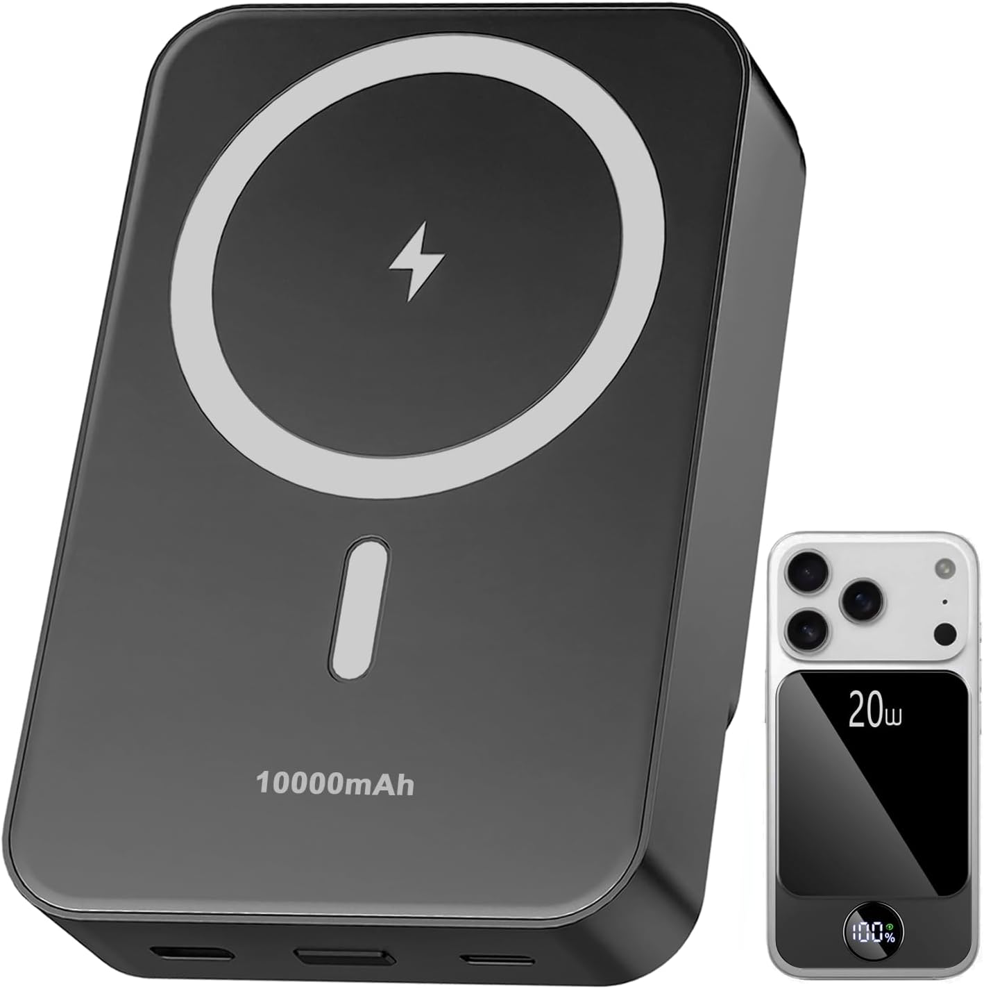 Magnetic Portable Charger, 10000mAh Power Bank with PD 20w Fast Charging, USB C in&Out Battery Pack, Compatible with Mag-Safe for iPhone 17/16/15/14/13 Pro/Pro Max Series, Samsung, Android, and More