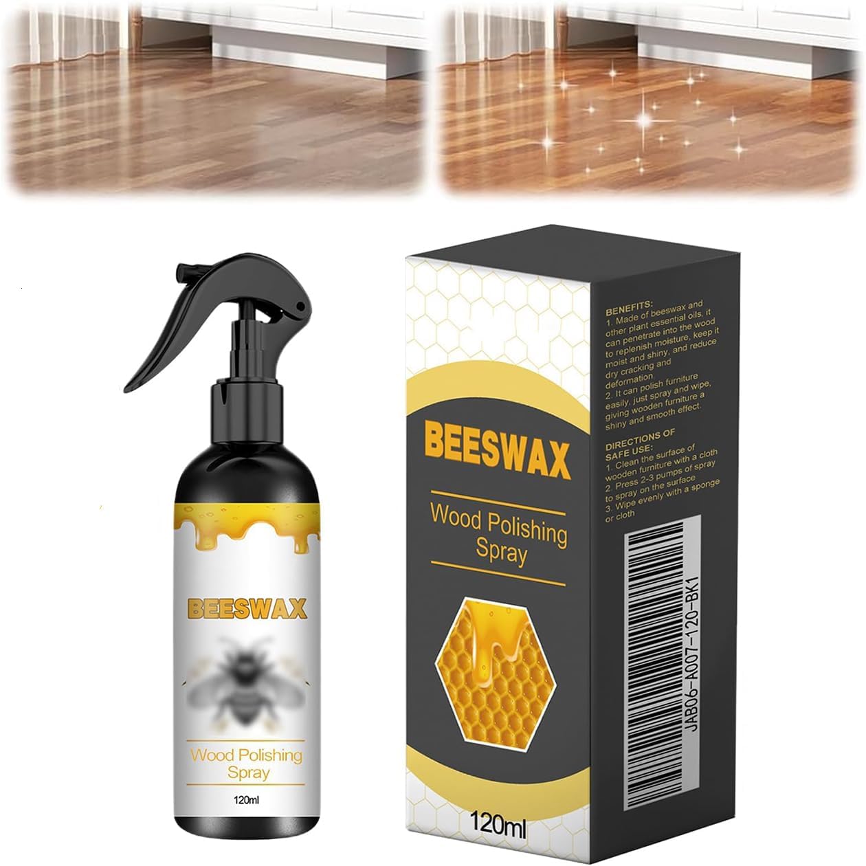 Natural Micro-Molecularized Beeswax Spray, Beeswax Spray Polish for Wood & Furniture,Used to Care For Wood, Leather and Furniture Polish, with Rag and Sponge 120ML