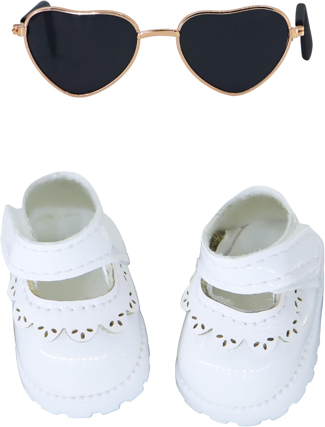 Suitable for 17cm Doll Clothing Accessories Set, Velcro Lace Small Leather Shoes and Glasses Two-Piece Set (White2)