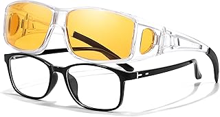 LVIOE Fit Over Blue Light Blocking Glasses for Women Men, Wraparound Wear Over Glasses Reduce Eyestrain Sleep Better LB0311M