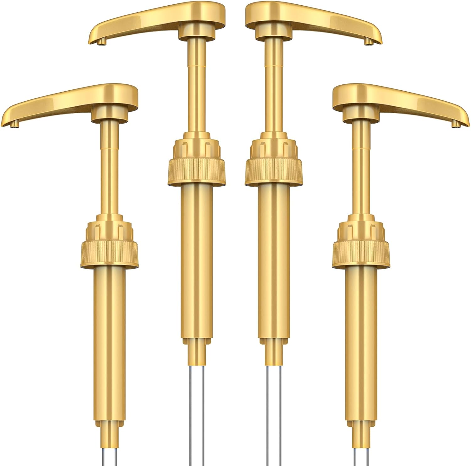 Coffee Syrup Pump Dispenser, 4 Packs of Syrup Pump for 750ml/25.4 oz Syrup Bottle, Gold Pumps for Coffee Syrup Bottle, works with Torani, DaVinci, Jordans Skinny 750ml Syrups Bottles (Gold)